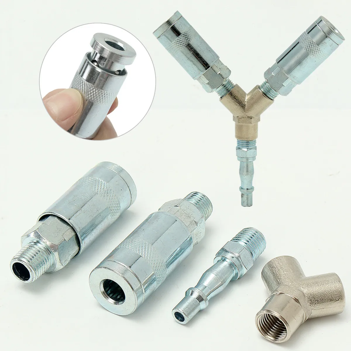 

1/4 BSP 3 Way Quick Release Connector Metal Female Air Line Splitter + Male Air Fitting + 2 x Male Air Coupling PCL Type