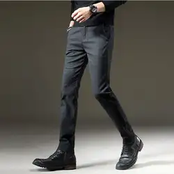 Брендовые осенние брюки мужские повседневные эластичные длинные брюки мужские хлопковые клетчатые прямые серые рабочие брюки мужские