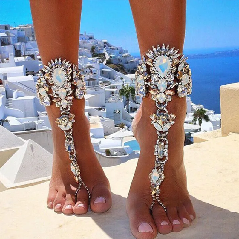 

Flower Statement Crystal Anklet Women Ankle Foot Chain Beach Summer Leg Bracelet Charm Sexy Sandals Anklesjewelry