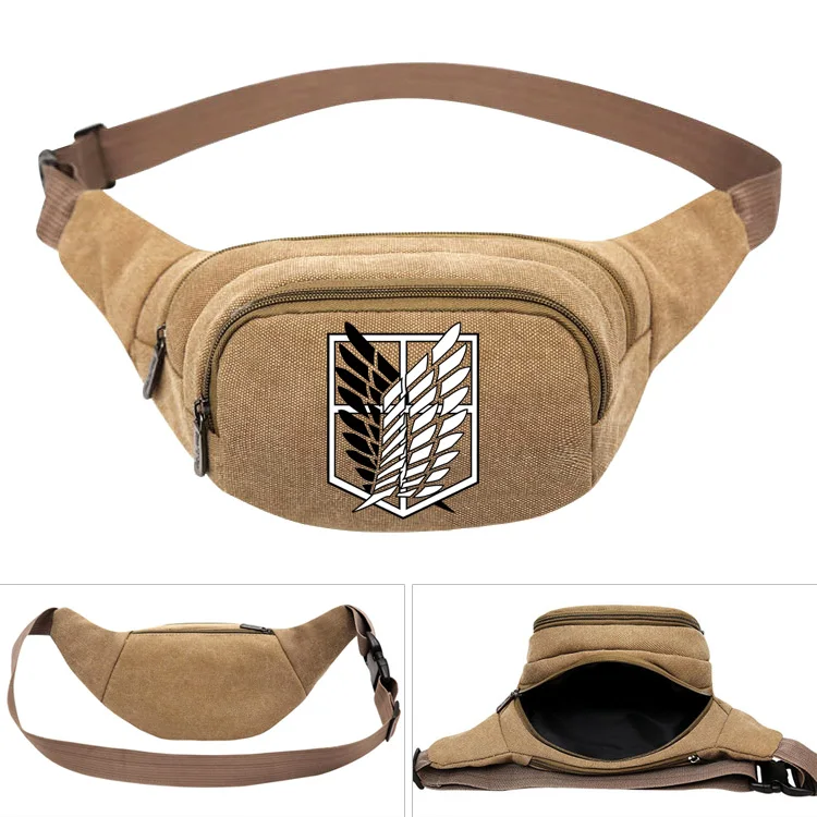 

Anime Attack on Titan Scouting Legion Canvas Waist Pack Pouch Hiking Outdoor Bag Running Bike Sport Purse Phone Pouch Belt Bag