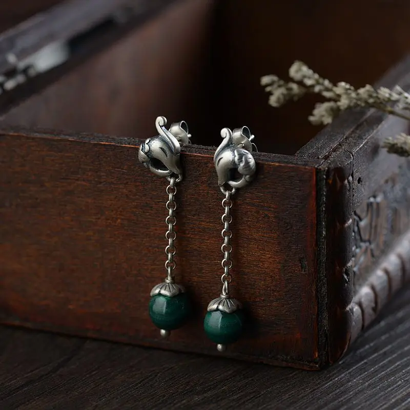 

2019 Rushed Brinco Jewelry Golden Deer S925 Inlaid Malachite Ears Wholesale Retro Thai Craft Ornaments Of Wear Peony Fung