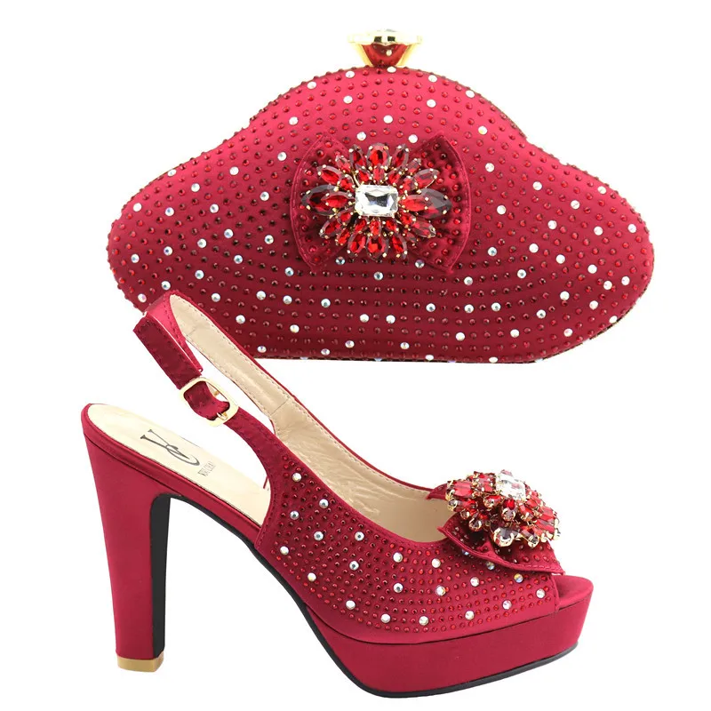 

17-7 WINE Latest Italian Shoes with Matching Bags Set Decorated with Appliques Matching Shoes and Bag Set for Wedding Luxury