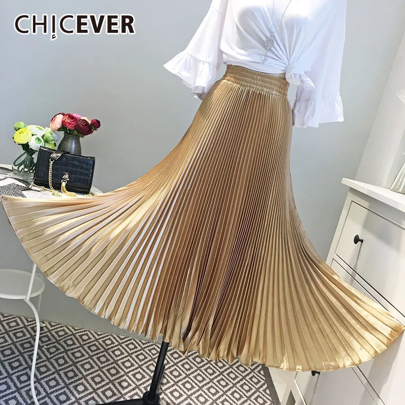 CHICEVER/винтажная эластичная юбка миди с высокой талией для женщин плиссированные
