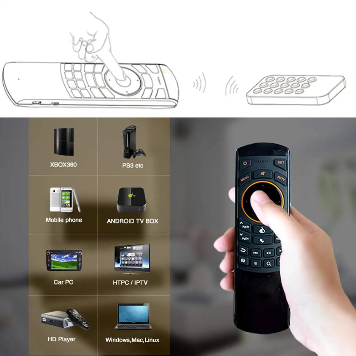 

KINCO Smart Remote Control with 2.4G Receiver RF Wireless keyboard IR controller for Android TV Box Window IPTV for PS3