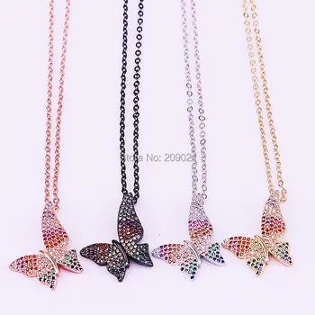 

10Pcs High quality metal chain necklace micro pave Multi-color CZ Butterfly insect Pendant necklace jewelry