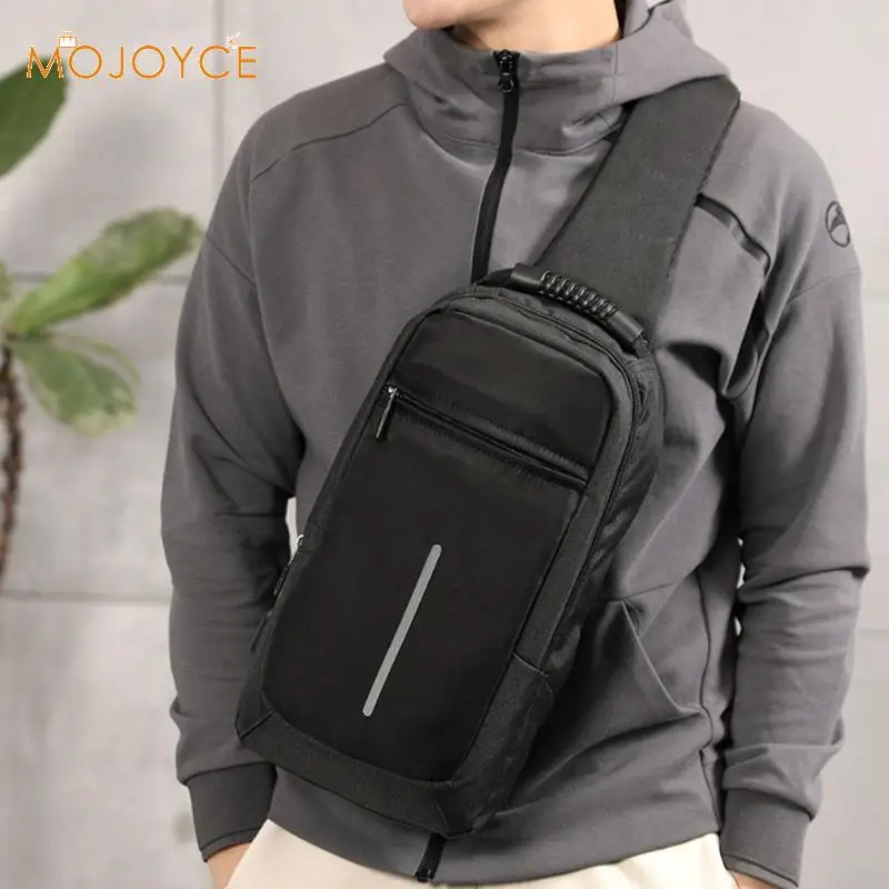

Men Sling Bag Chest Messenger Bag USB Charging Big Capacity Soft Canvas Shoulder Bags Men Pack Crossbody Vertical Square Bag New