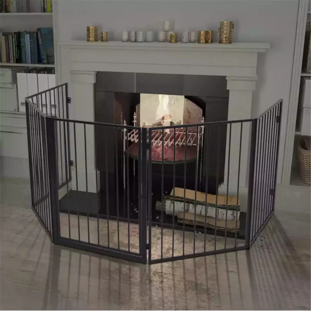 

vidaXL Pet Fireplace Fence Steel Black Portable Folding Safe Guard Fireplace Protection Safety Magic Gate For Dogs Cat Pet