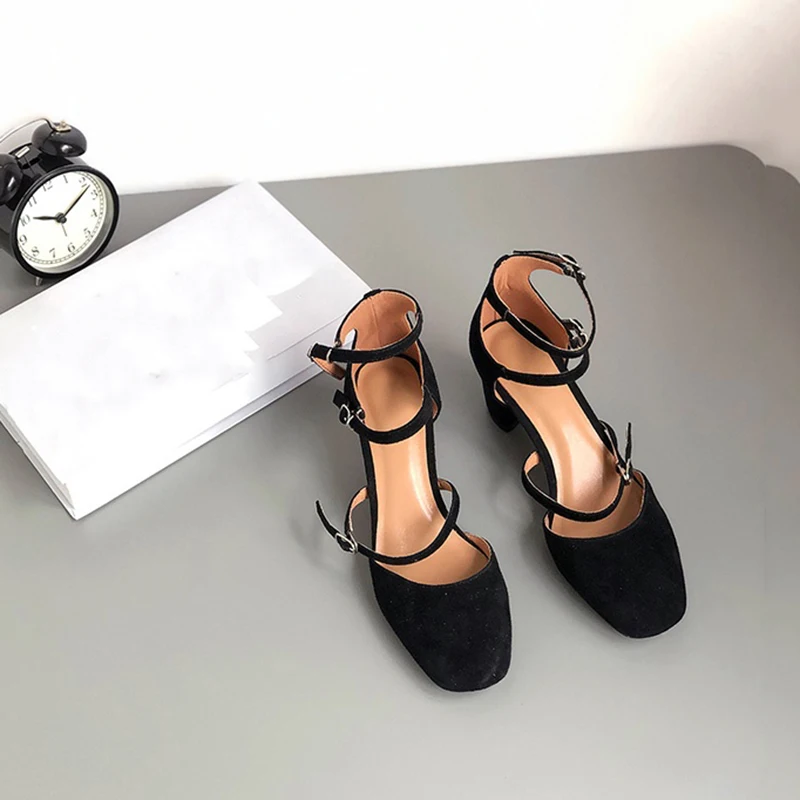 Tacones Altos sordo Del Mujer Hebilla Is La Black Zapatos Nueva Pinkish Cuero Dedo fog pale Pu Pie Grey Green Verano Individuales Correa 2019 Primavera Marea De Cuadrado 10sj087 Moda XqTwqra