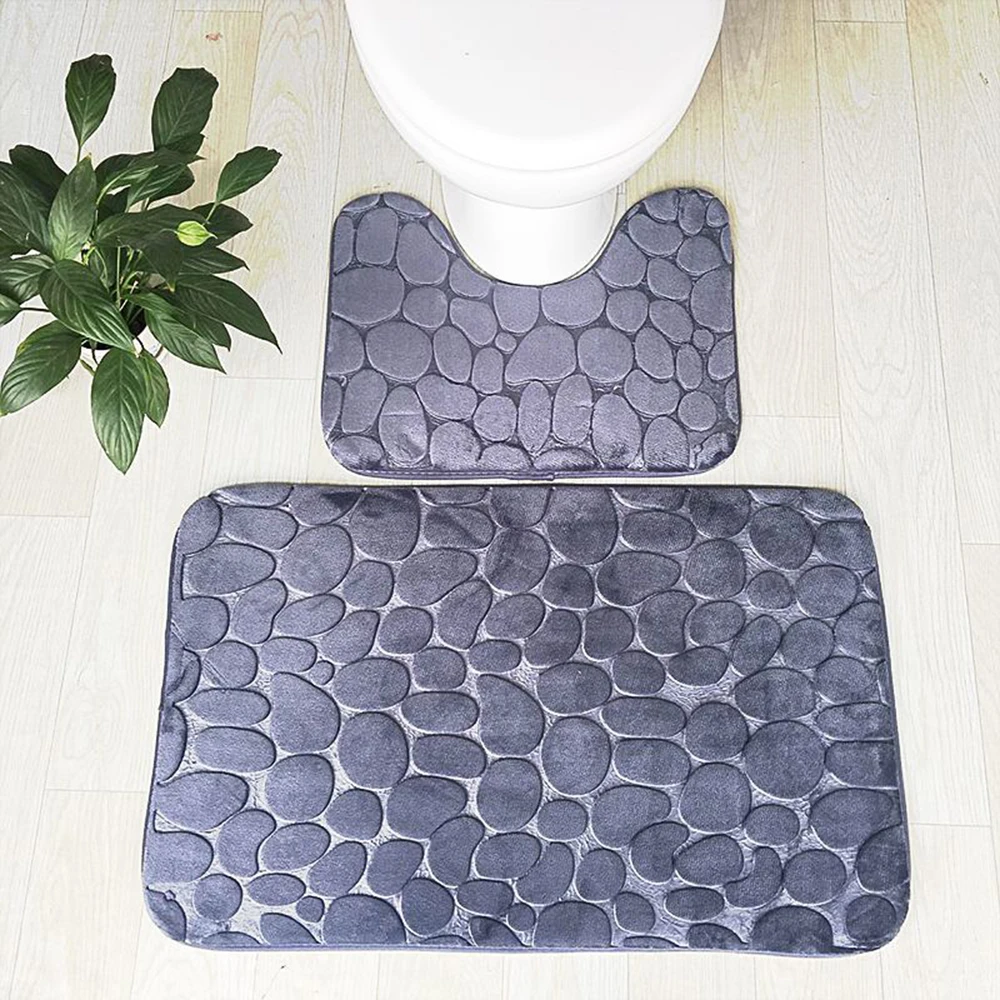

2019 New Toilet Contour Cover Rug 3D Stone Memory Foam 2Pcs/set Bath Non-Slip Mat Bathroom Floor Stone Pattern