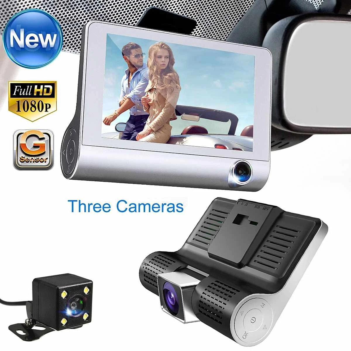 

4.0'' 3 Way Full HD 1080P Car DVR Mirror Camera Video Recorder Auto Registrator Dual Lens Dash Cam DVRS + Rearview Camera