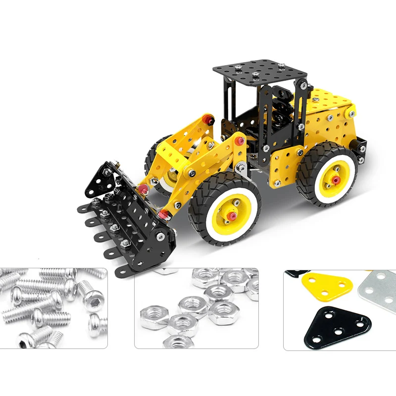 

332pcs DIY Stainless Steel Car Loader Model Puzzle Toy Assembling Bulldozer 3D Puzzles Building Kits Metal Trcuks Boys Toys