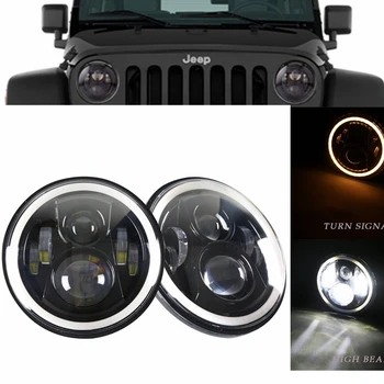 

Pair 7inch Black LED Headlights Hi/Low Beam round for Jeep Beetle Classic Suzuki Samurai Lada 4x4 7" INCH LED Headlamp DRL