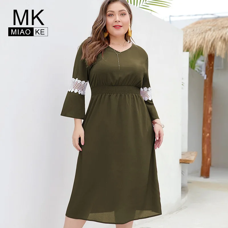 

Miaoke Plus Size long Chiffon casual dress women High Quality Clothing Fashion large size elegant party long sleeve dress