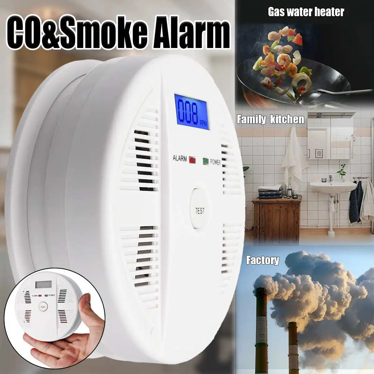 

LCD Digital Photoelectric Smoke and Carbon Monoxide Detector Kitchen CO Gas Sensor Poisoning Warning Alarm for Home Security