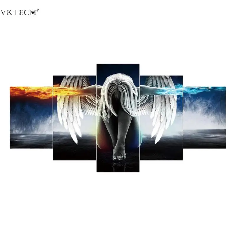 

95x45cm Angel Wings 5D DIY Full Drill Diamond Painting 5-pictures Combination Embroidery Mosaic Kits for Home Decor Wall Sticker