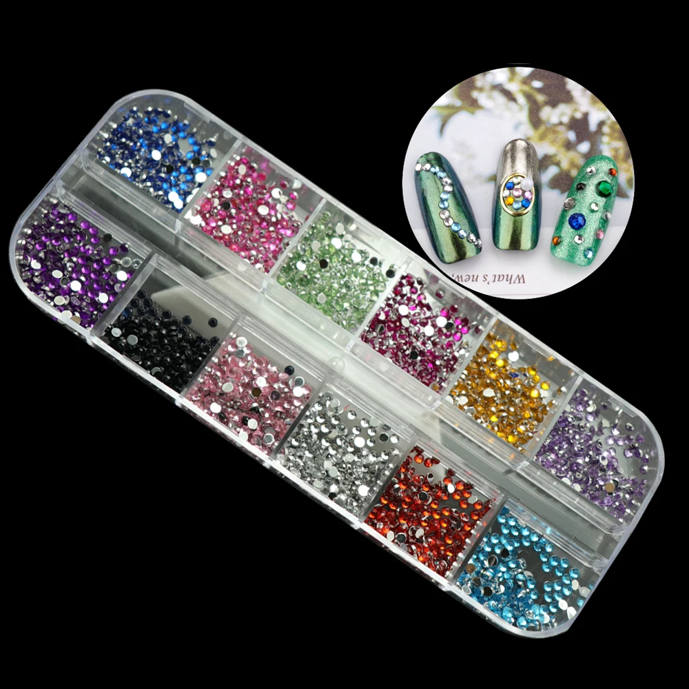 

1 box 1.8mm Mixed Flatback Rhinestone Silver Back Non Hot Fix Resin Stones Small Beads All For Manicure Nail Art Gem
