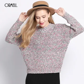 

ORMELL Fashion Autumn Winter Lady Knitting Loose Pullover Woman Spelling Color New Pattern Korean Long Sleeve Women Sweater Warm