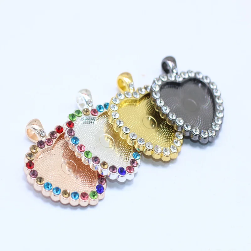 

Multi Colors Heart 25mm Necklace Pendant Setting Cabochon Cameo Base Tray Bezel Blank Fit 25mm Cabochons Jewelry Making Findings