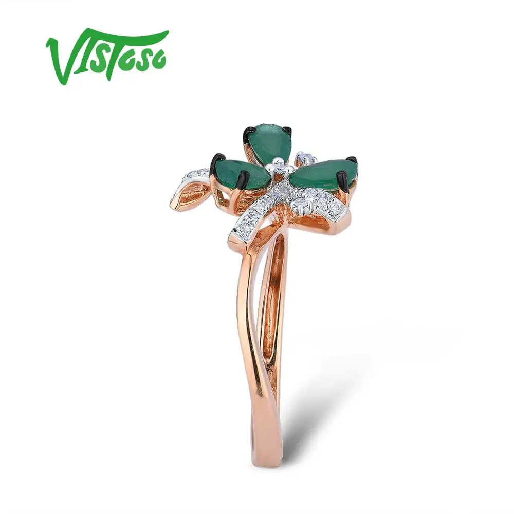 VISTOSO 14 K 585 кольцо из розового золота для женщин волшебное Изумрудное Сверкающее с