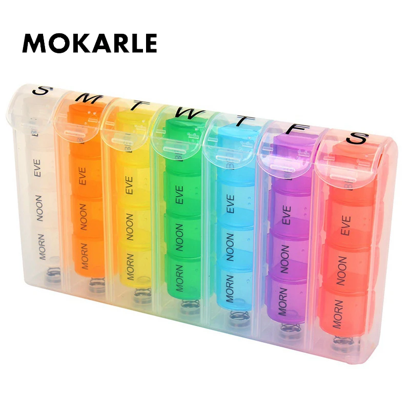 28 Grid Spring Pill Cases 7 Day Weekly Pillbox Plastic Storage Container Medicine Box Storage Of Tablets Colorful Pill Dispenser