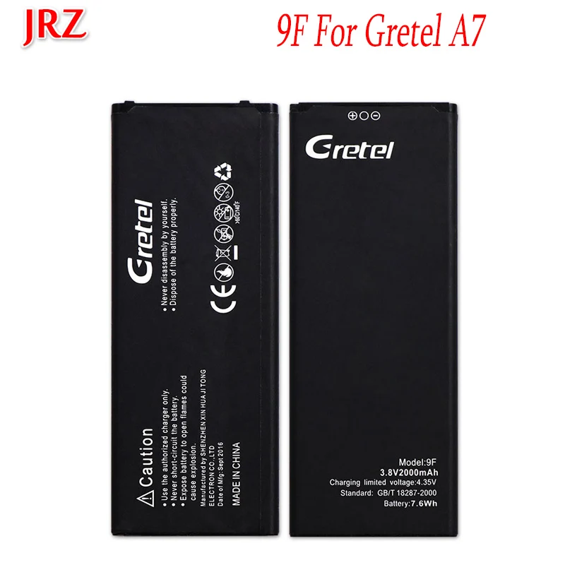 

JRZ 2000mAh For Gretel 9F A7 Battery Mobile Phone High Quality Replacement Backup Batteris For Gretel 9F A7
