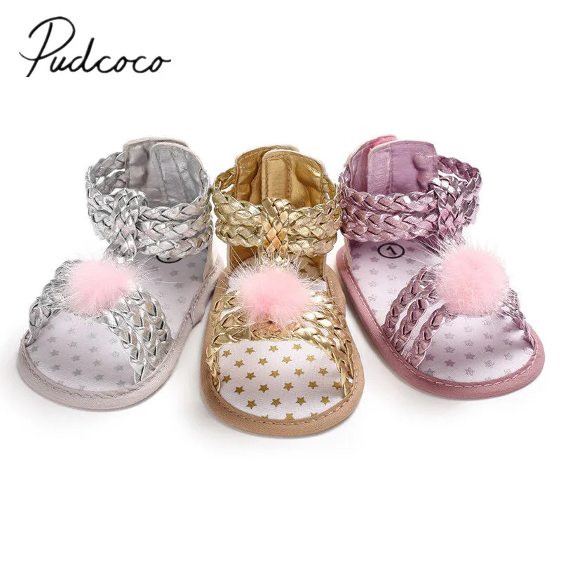 

2019 Brand New Newborn Baby Girl Soft Sole Sandlas Shoes Leather Solid Bandage Ball Infant Toddler Summer Sandals 0-18 Months