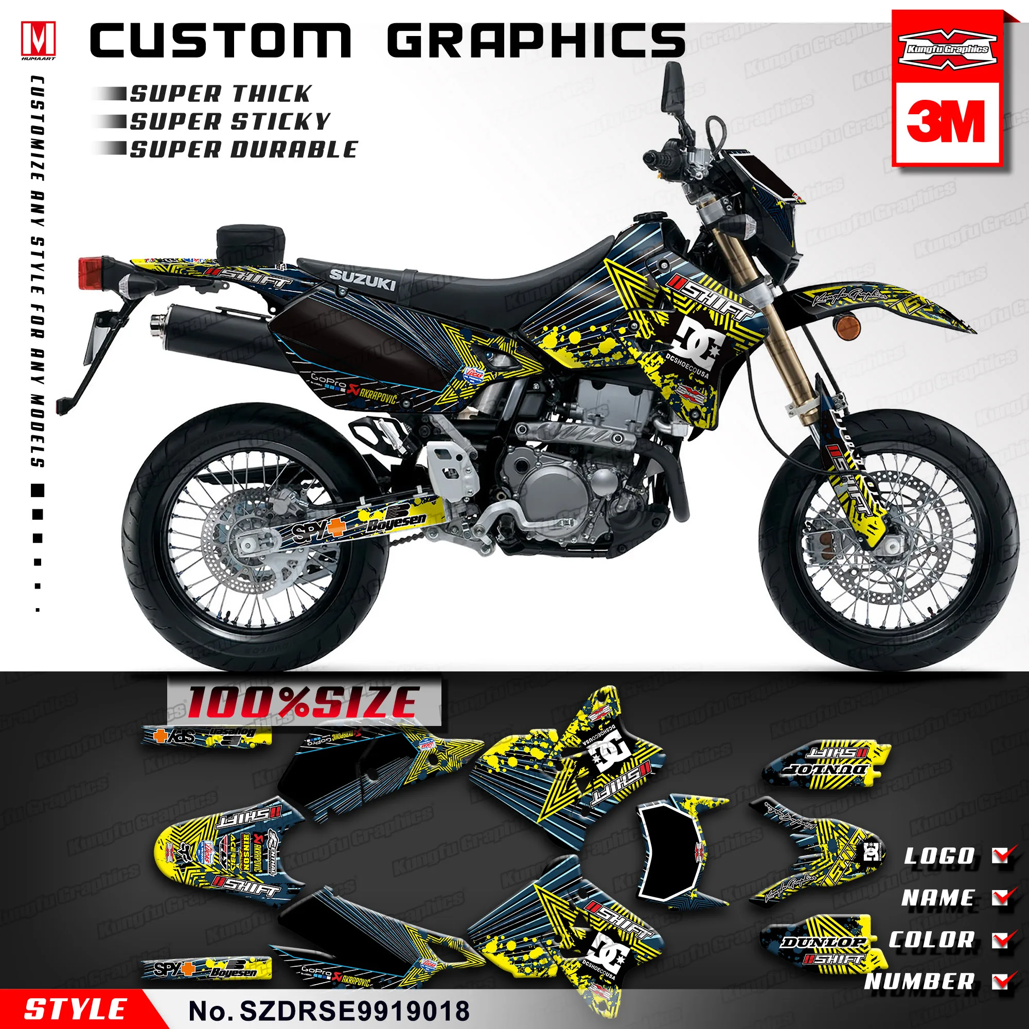 KUNGFU графические стикеры мотокросса для Suzuki DRZ400SM Supermoto DRZ400E Enduro 1999 2019 (Style no.