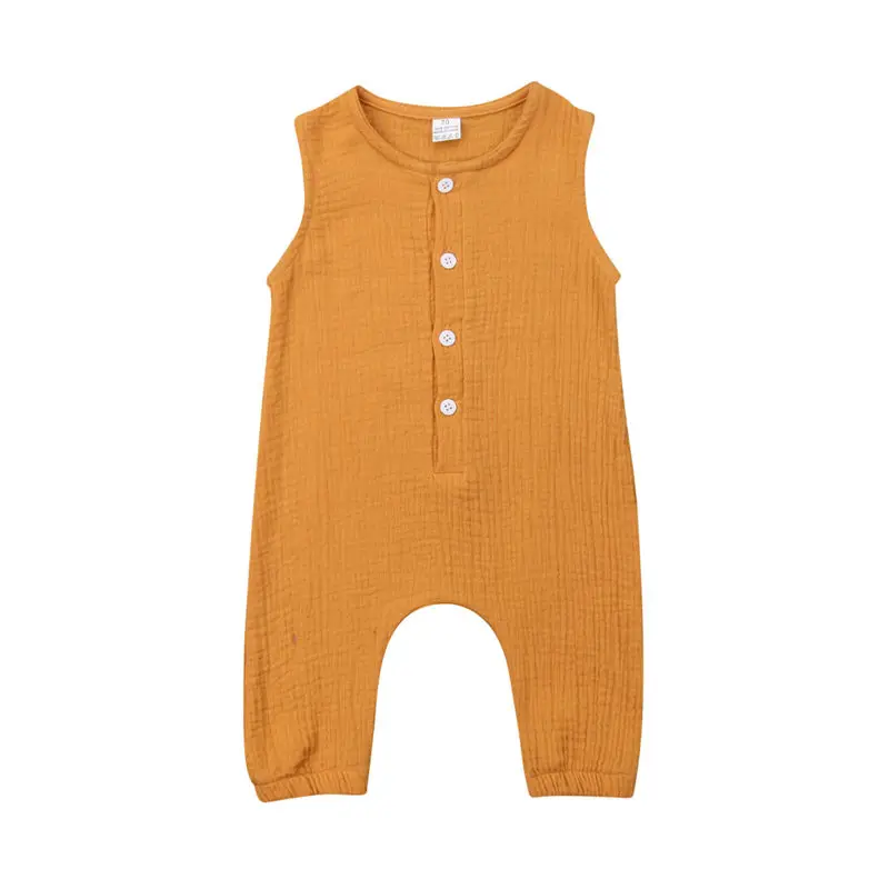 الصلبة رومبير للطفل بنين بنات الوليد الاطفال ملابس الصيف الرضع طفل لينة أكمام بذلة زر رومبير الزي 0- 18 M