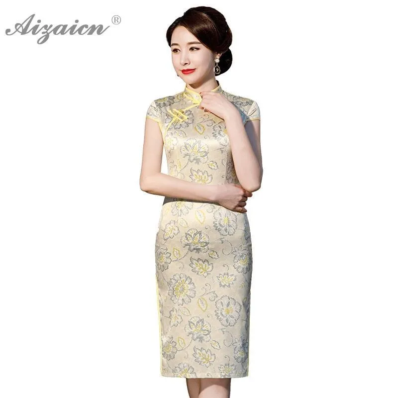 

New Double-layer Long Qipao Fake Silk Cheongsam Slim Fit Femme Qi Pao Women Chinese Traditional Dress Oriental Style Dresses