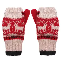Двухслойные кашемир Рождество перчатки с оленем для мужчин женщин зимние теплые варежки