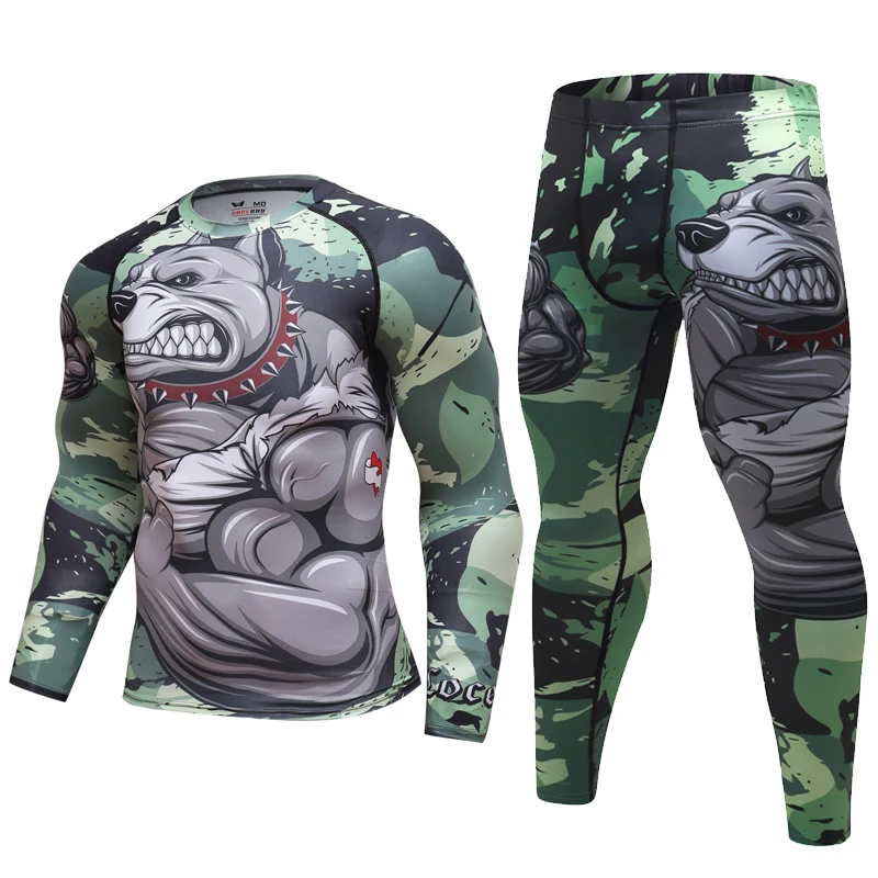 Mens tracksuit Set 3D animal Compression T-Shirt+Pants Skin Tight Long Sleeves Fitness Rashguard Viking Sets Gyms Fitness Suit photo