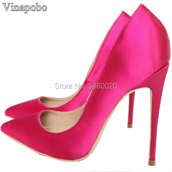 Top Quality Woman Hot Pink High Heel Slip On Wedding Shoes Pointed