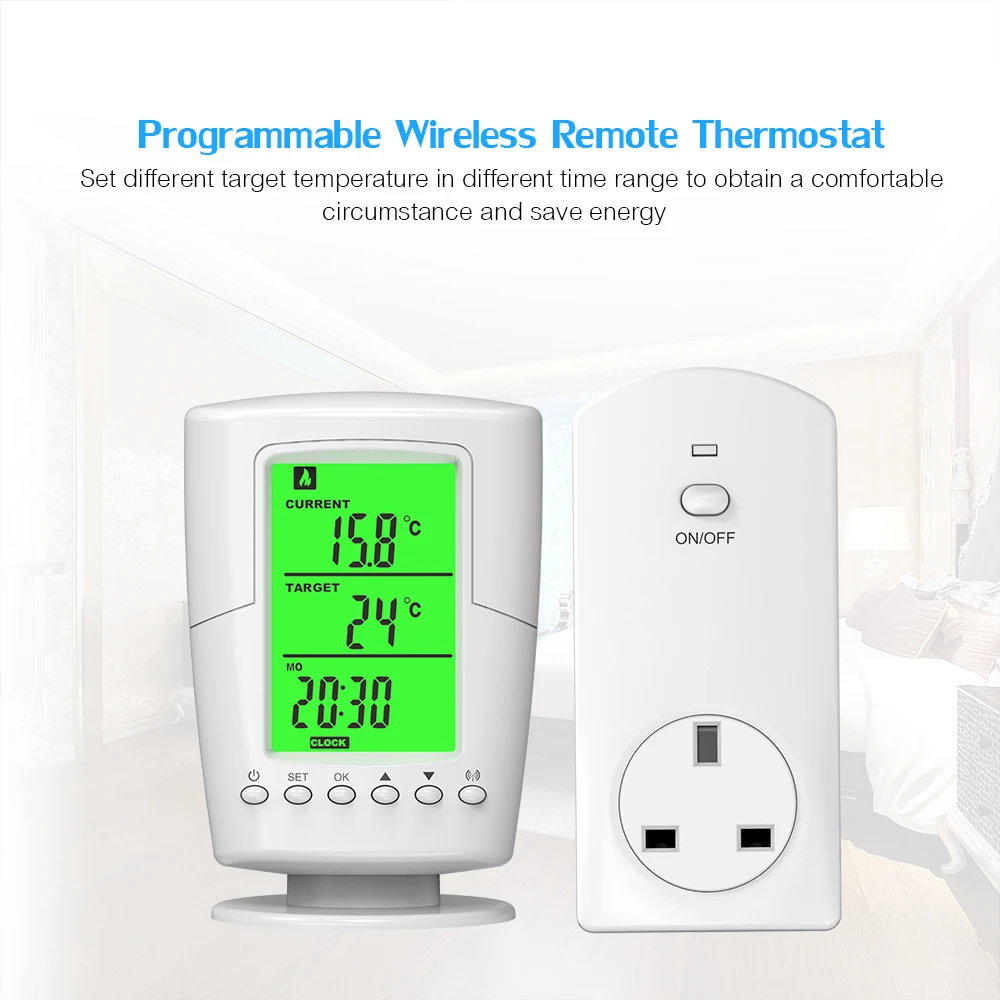 

Smart Plug in Socket Heating Cooling Devices Control Socket for Pairing with Remote Control Thermostat--AC220~240V UK Plug