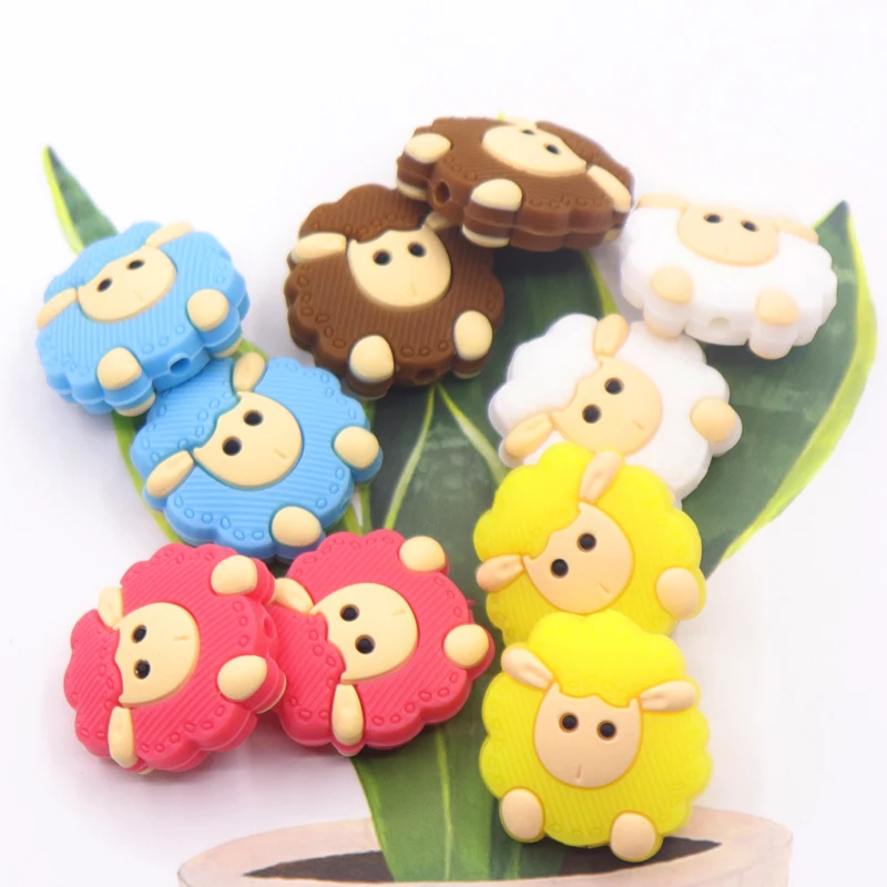 

5pcs DIY Baby Pacifier Chain Silicone Beads Accessories Cartoon Sheep Mini Silicone Beads Baby Safety Food Grade Silicone Beads