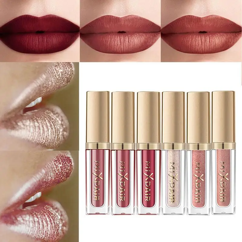 

Lip Gloss Lipstick 6 Sets Matte Durable Waterproof No Makeup Make-up Lipstick Makeup Lip Cosmetics Metal Flash Beauty Products
