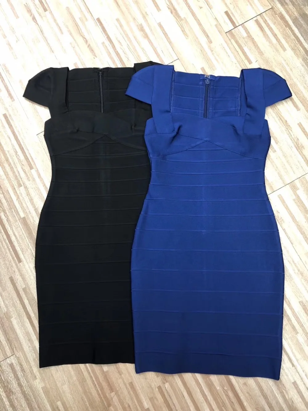 

Women Sexy Thick Rayon Blue Black Bandage Dress 2019 Designer Vintage Celebrity Party Dress