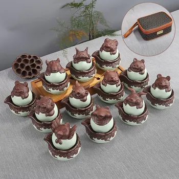 

Portable Personal Chinese Ceramic Tea Pot With Kung Fu Tea Cup 1 Cup 1 Travel Drinkware Cute Animal Porcelain Kettle