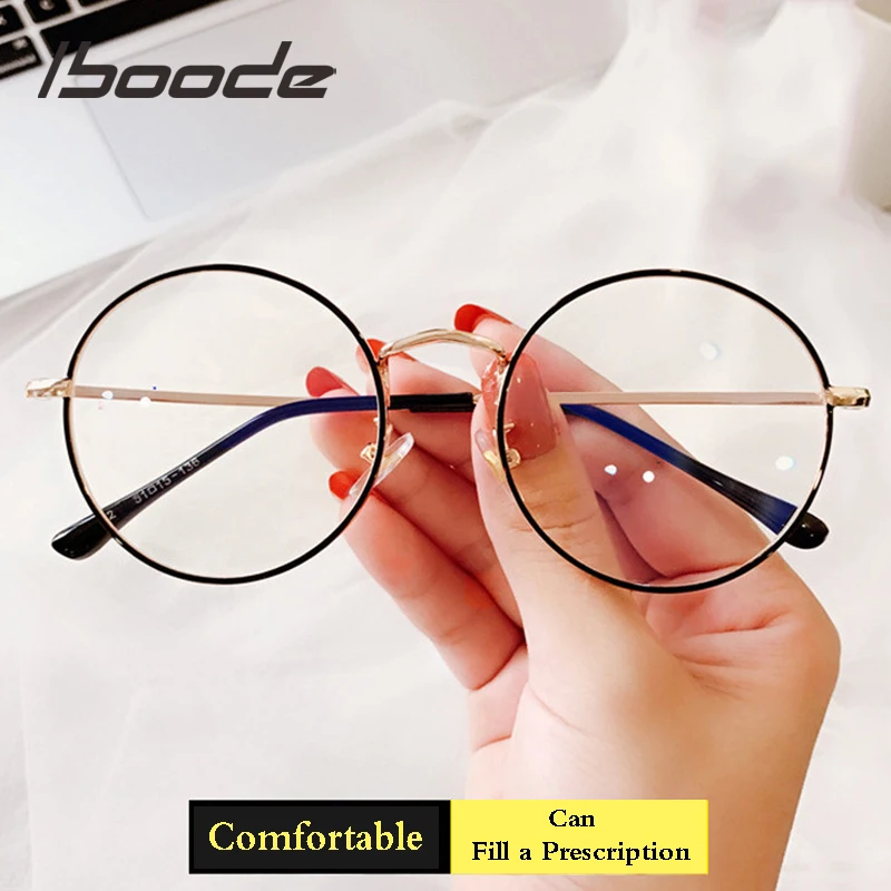 

iboode Metal Eye Glasses Frame Women 2019 Retro Optical Myopia Glasses Frame Round Anti Blue Ray Eyewear Spectacles Frame