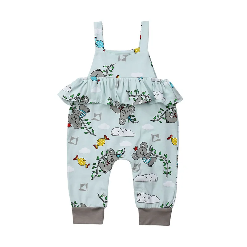 Lovely Infant Newborn Kids Baby Girls Sloth Print Romper Summer Clothes Sleeveless Ruffle Vest Cotton Jumpsuits 0-24M |