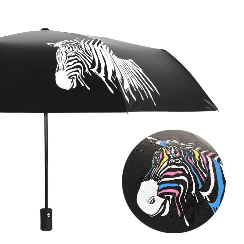 

Color Changing Folding Portable Umbrella Rain Women And Men Sunshade Zebra Parasol Rain Shade Anti-UV