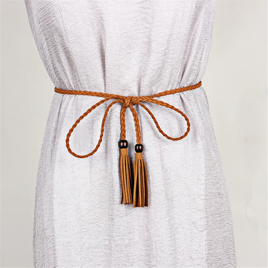 Women Thin Waist Rope Belts Harajuku Multicolor Tassel Belts For Ladies