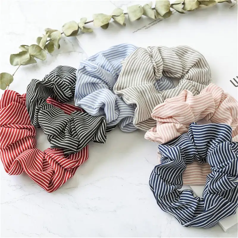 2Pcs Combination Spring And Summer Fabric Hair Band Female Stripes Wild Color Ring Elastic Band Hair Ring Hair Rope