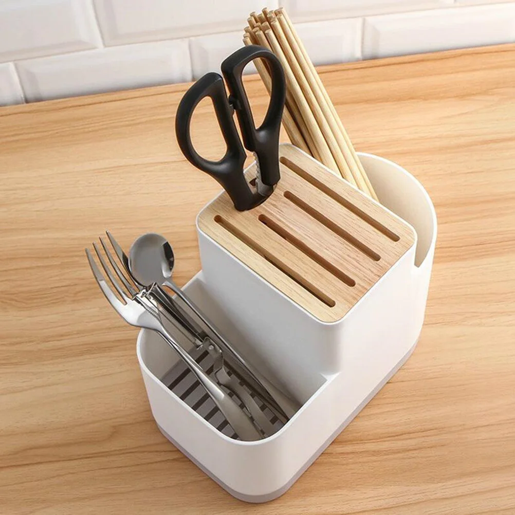 

1pc Kitchen Cutlery Storage Rack Multifunction Plastic Inserted Draining Holder Flatware Chopsticks Organizer Knife Block