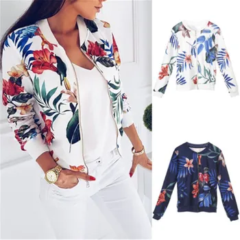 

Women Jacket Fashion Ladies Retro Floral Zipper Up Bomber Jacket Casual Coat Autumn Spring Print Outwear Women Clothes