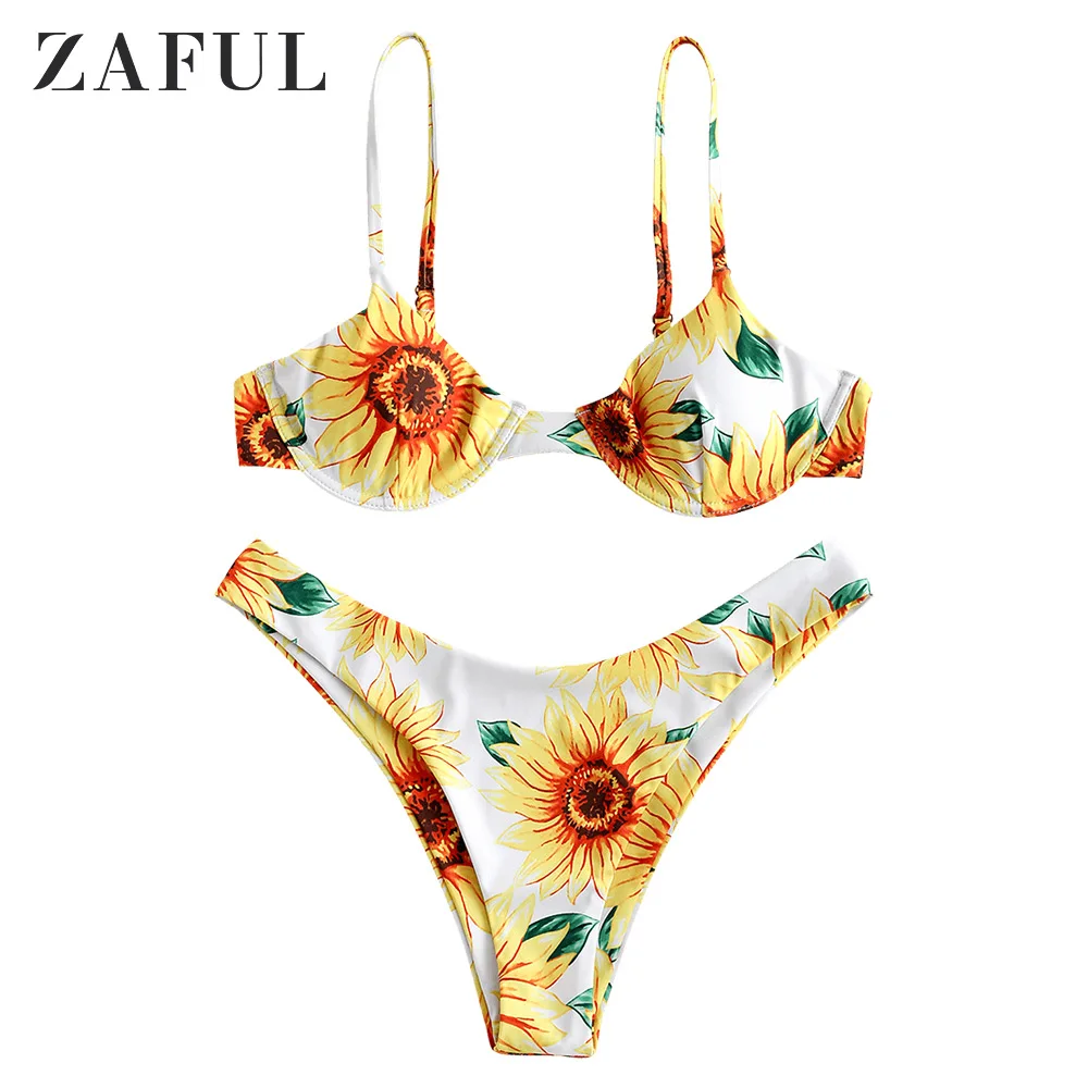 

ZAFUL Spaghetti Straps Bikini Set Sexy Thong Bikini Tie Side Underwire Bikini Low Waist Swimwear Women Swimming Suit For Women