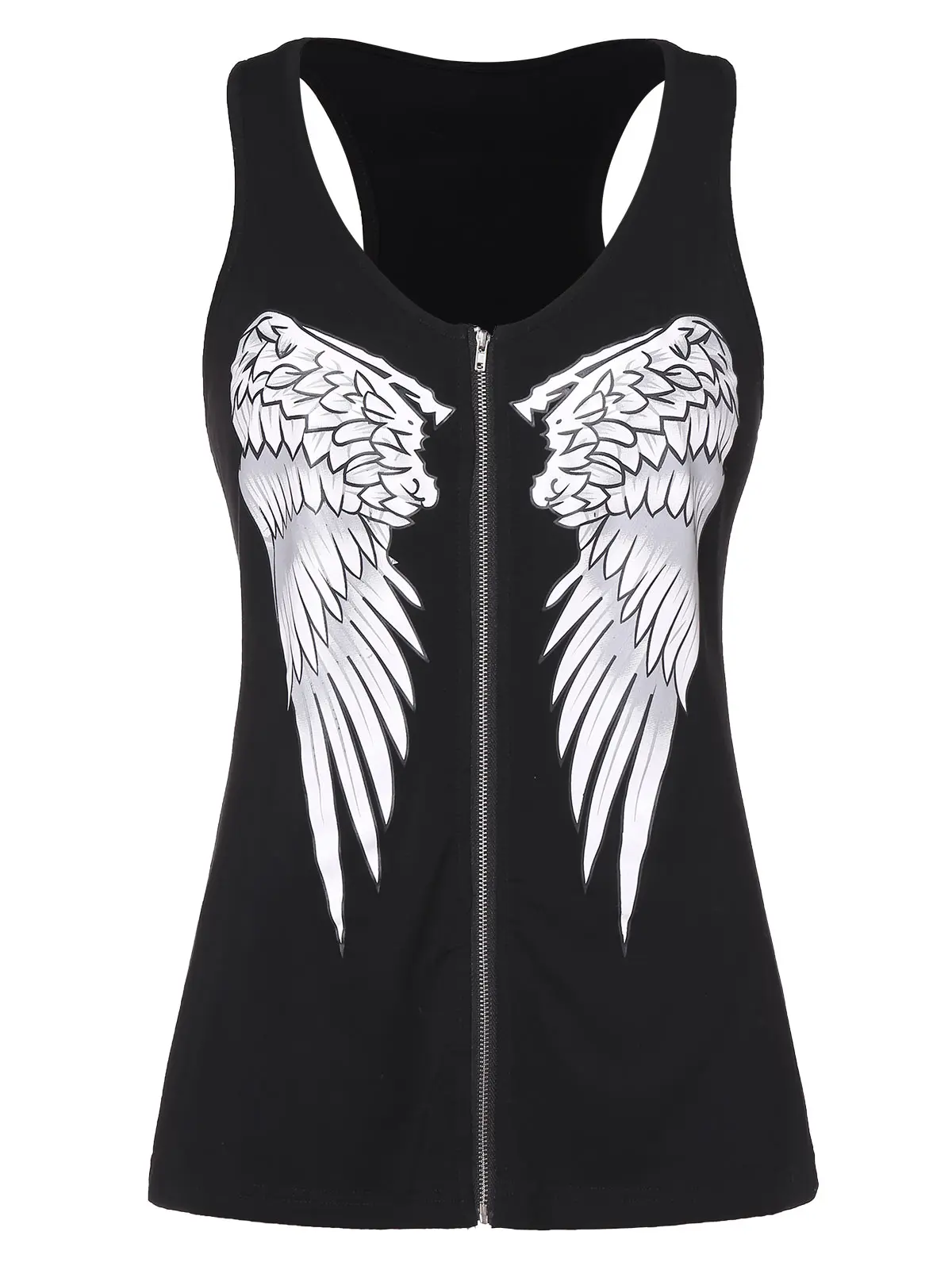 

Wipalo Women 5XL Plus Size Wings Print Front Zip Tank Top Scoop Neck Casual Racerback Tank Top 2019 Ladies Summer Tops
