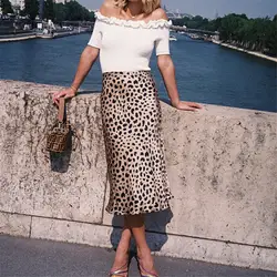 Для женщин обёрточная бумага обувь трапециевидной формы с высоким хвостом рок повседневное леопардовым принтом Короткие мини-юбки