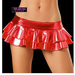 Кожаная многослойная плиссированная юбка с низкой талией, имитирующая мини-юбку для бальных танцев, для ночного клуба, сексуальная юбка