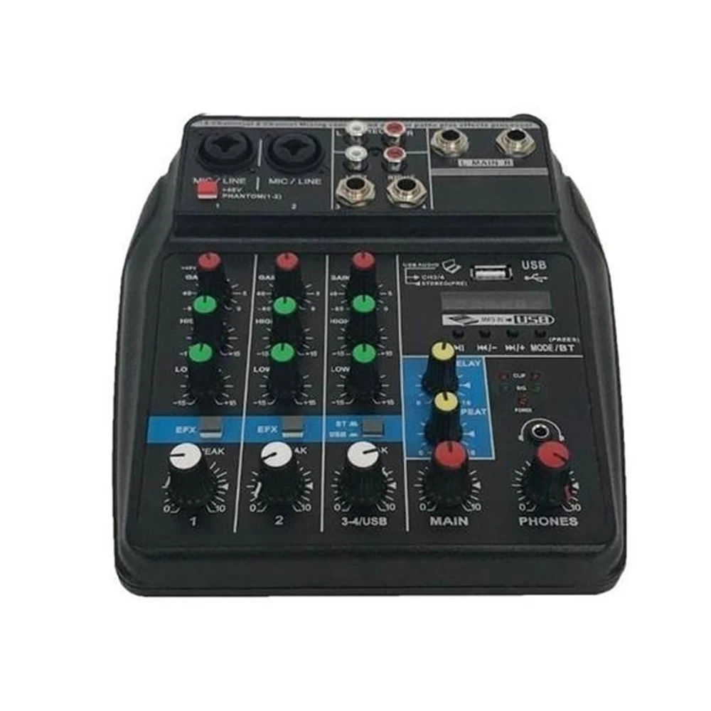 

TU04 BT Sound Mixing Console Record 48V Phantom Power Monitor AUX Paths Plus Effects 4 Channels Audio Mixer with USB US/EU Plug