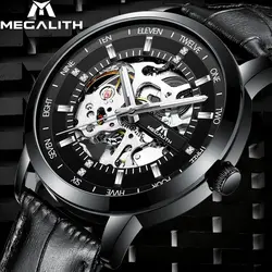 MEGALITH модные роскошные часы для мужчин s автоматические механические мужские часы-скелетоны водостойкий кожаный ремешок наручные часы